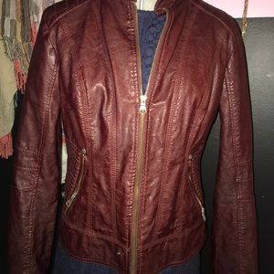 NWOT Lg. Deep Dusty Red Faux Leather Guess Jacket